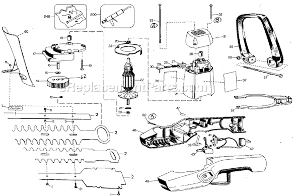 Page A Diagram and Parts List for 8124 Type 5 Black and Decker Hedge Trimmer